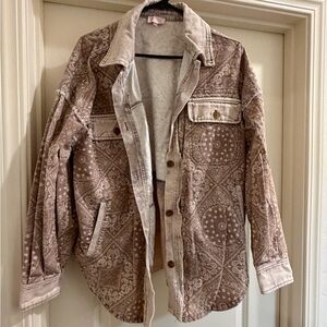 Pink Lily Beige Patterned Jean Jacket